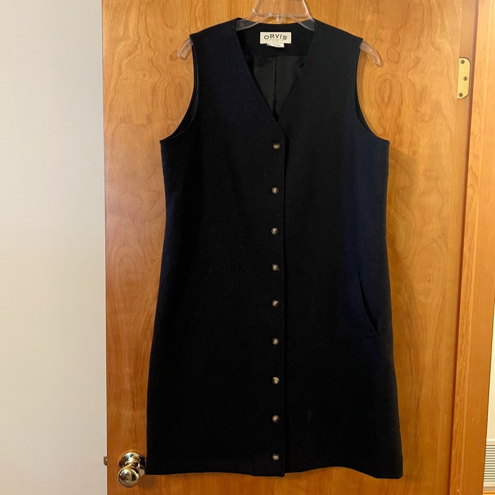Orvis Jumper Shift Dress 100% Carded Wool Charcoal Gray Sleeveless Petite 12